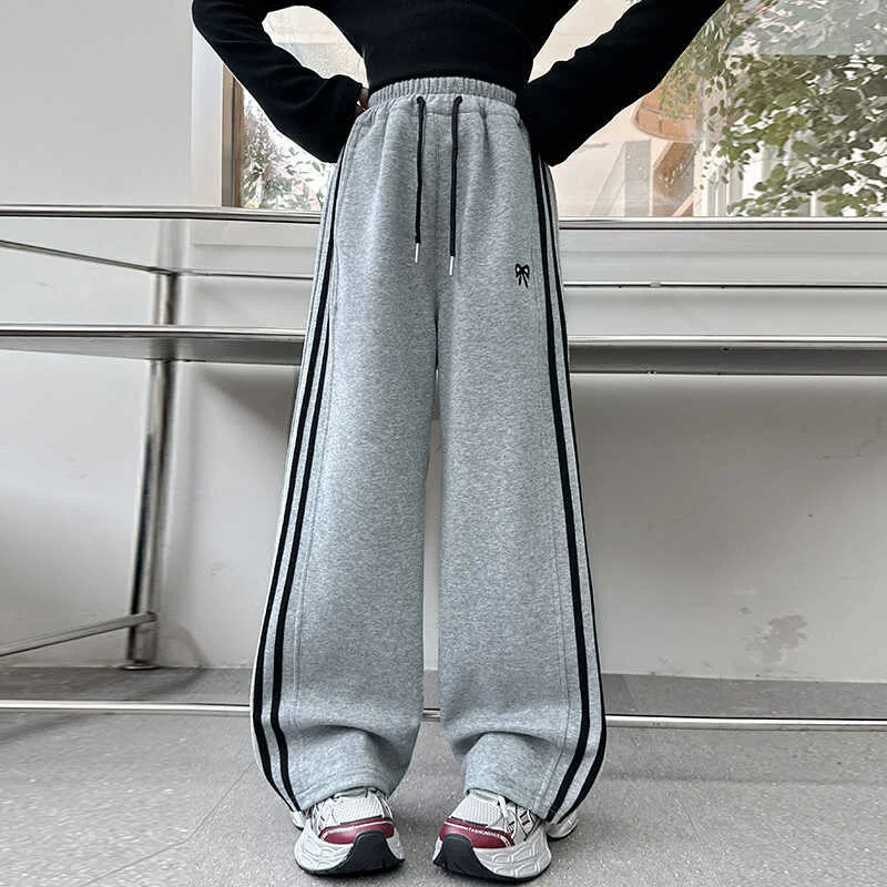 Girl Sports Pants Teenager Spring Wide-leg Casual Trousers 2025 New Children's Straight Loose Pants Kids Autumn Clothing
