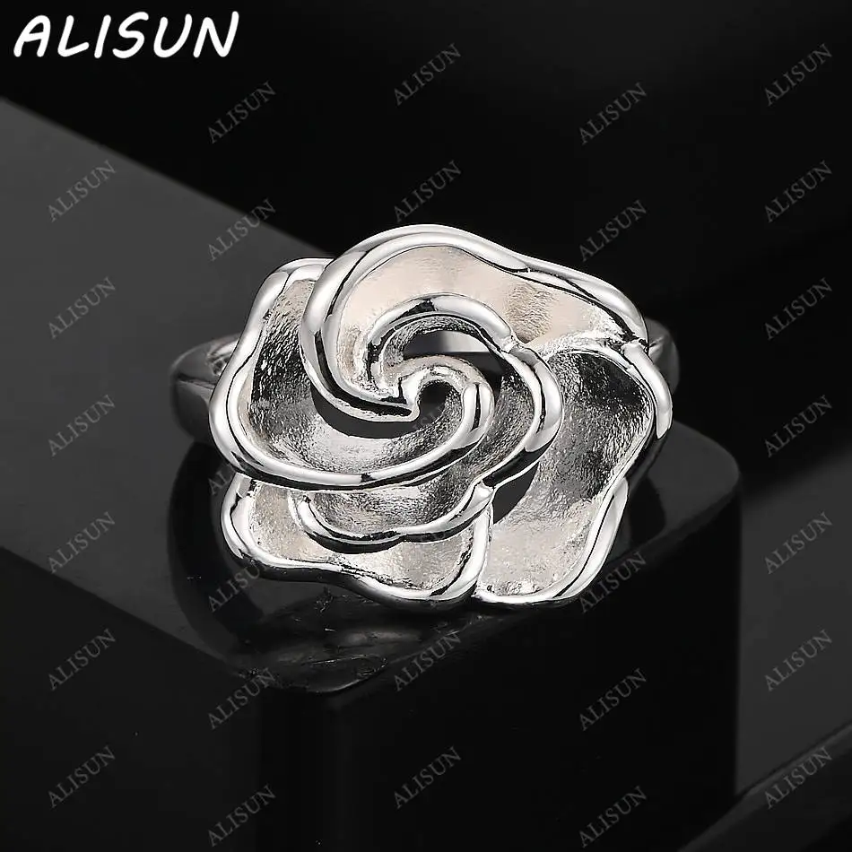 

ALISUN 925 Sterling Silver Size 7-10 Flower Ring For Women Fashion Jewelry Vintage Grace Charm Noble Party Birthday Gifts
