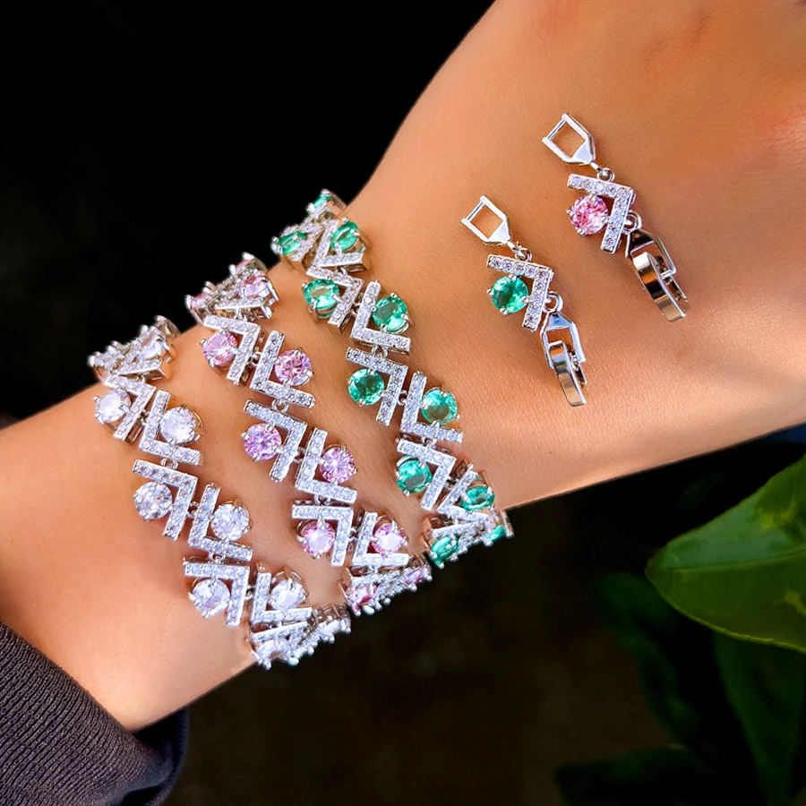 ThreeGraces New Trendy Light Green Zirconia Luxury Geometric Link Chain Bracelet for Women Luxury Bridal Party Jewelry BR406