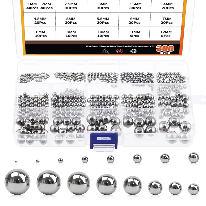 

330Pcs Metric Precision Steel Bearing Steel Ball Bearing 1/2/2.5/3/3.5/4/4.5/5/5.5/6/7/8/9/10/11/12mm Bearings Roller Beads Kit