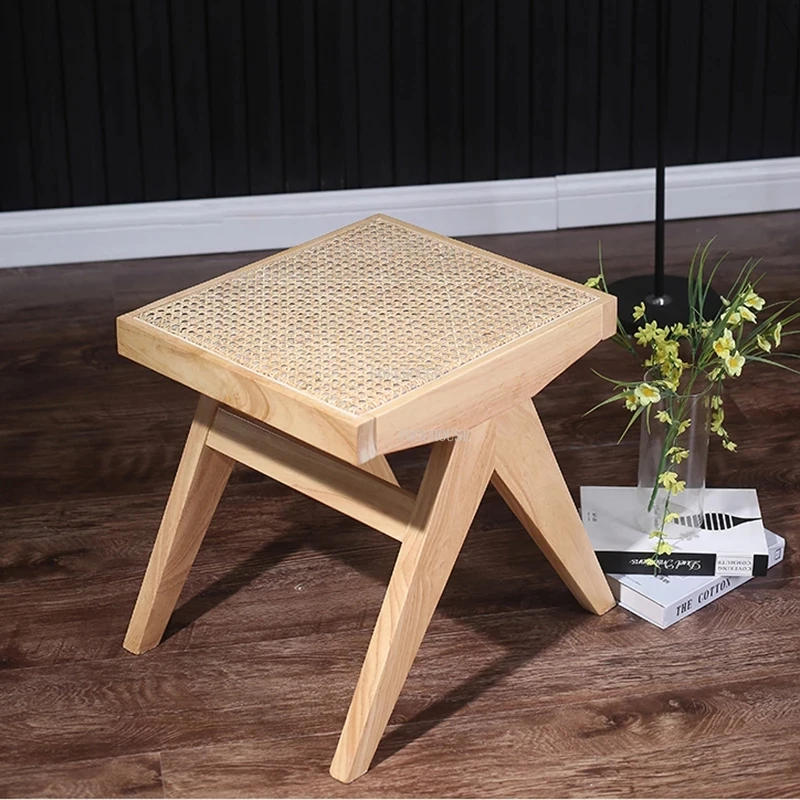 JOYLIVE Rattan Weaving Solid Wood Changing Shoes Stool Dining Livingroom Stool Northern Europe Style Household New Design