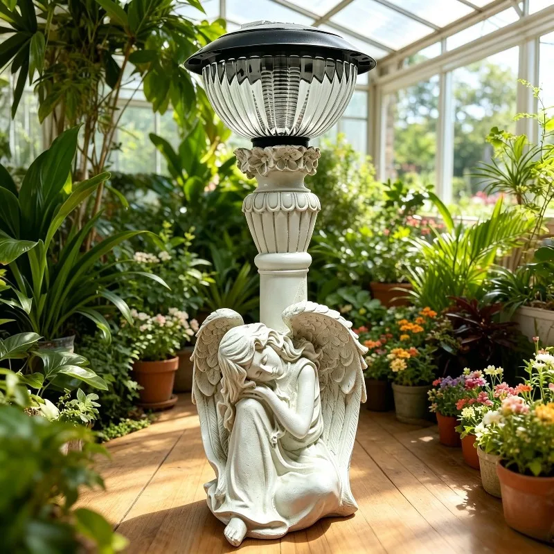 Nordic Resin Solar Angel Girl Sculpture Ornaments Outdoor Courtyard Flower Fairy Micro Landscape Statue Crafts Garden Decoration