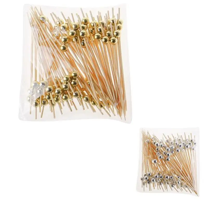 00pcs Bamboo Cocktail Picks Sustainable Pearl Food Sticks Appetizer Skewers Durable Bamboo Cocktail Picks For Birthday Wedding