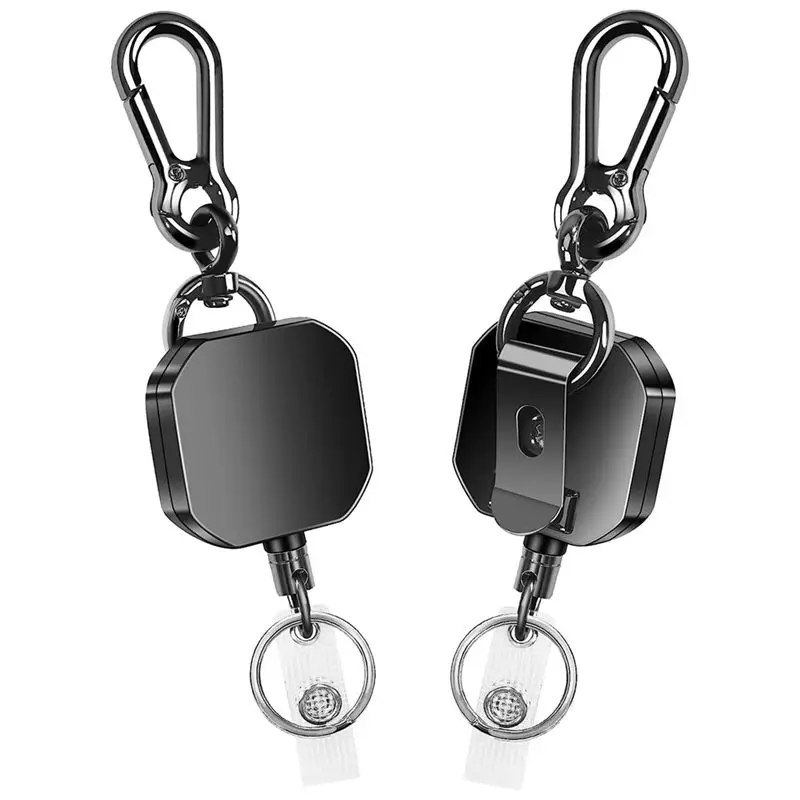 [N84R] 2 Pack Retractable Keychain, Heavy Duty Metal ID Badge Holder Key Reel, Carabiner Keychain with Belt Clip