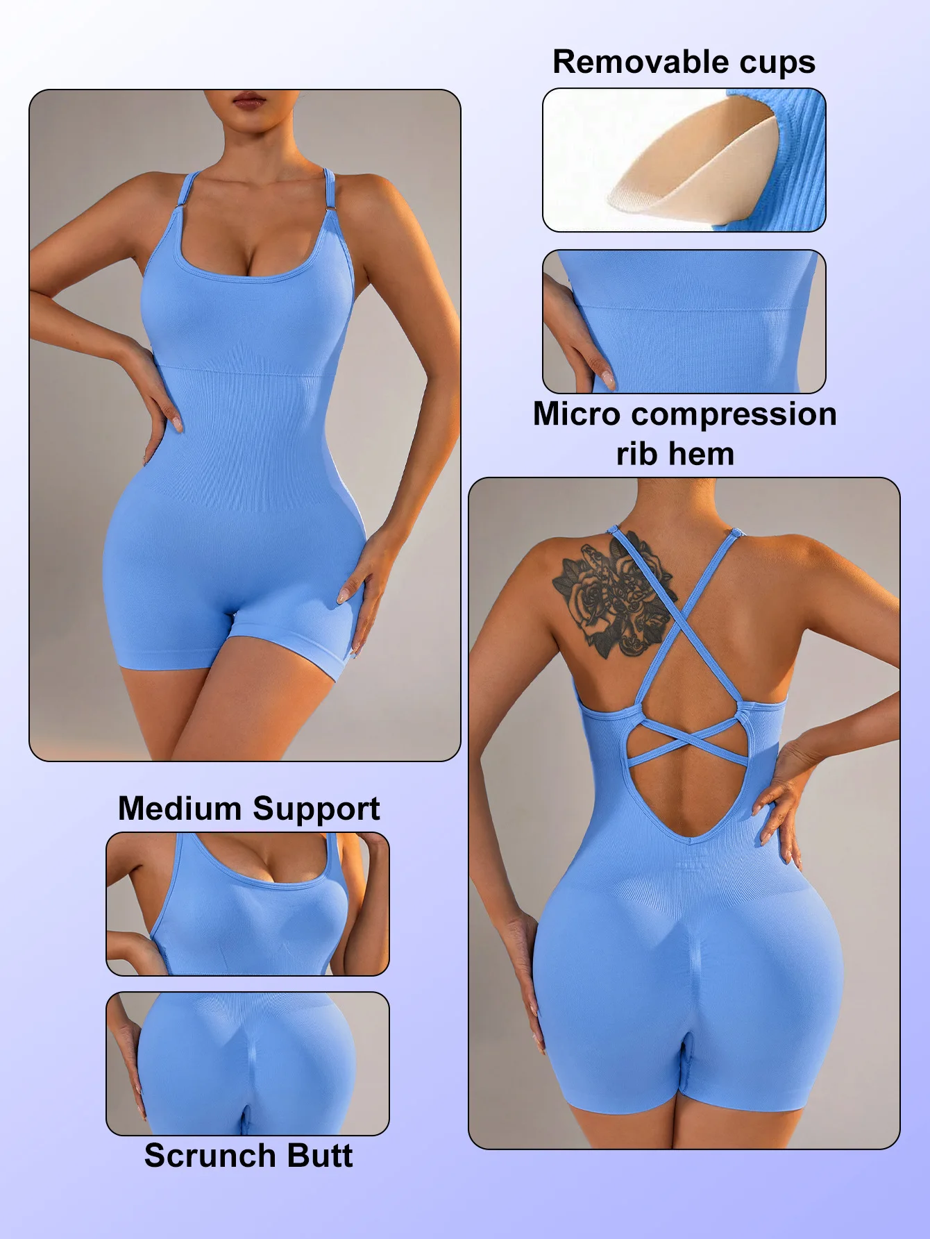 Sexy Fitness Jumpsuit Vrouwen Cross Verstelbare Sport Playsuit Running Een Stuk Yoga Pak Scrunch Shorts Backless Set Romper