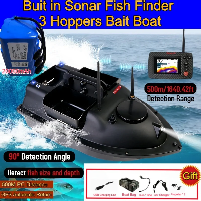 

Built Sonar Fish Finder Fishing Boat 40 Point GPS Positioning 500M 3 Hoppers 2KG Load Automatic Return Cruise Control Bait Boat