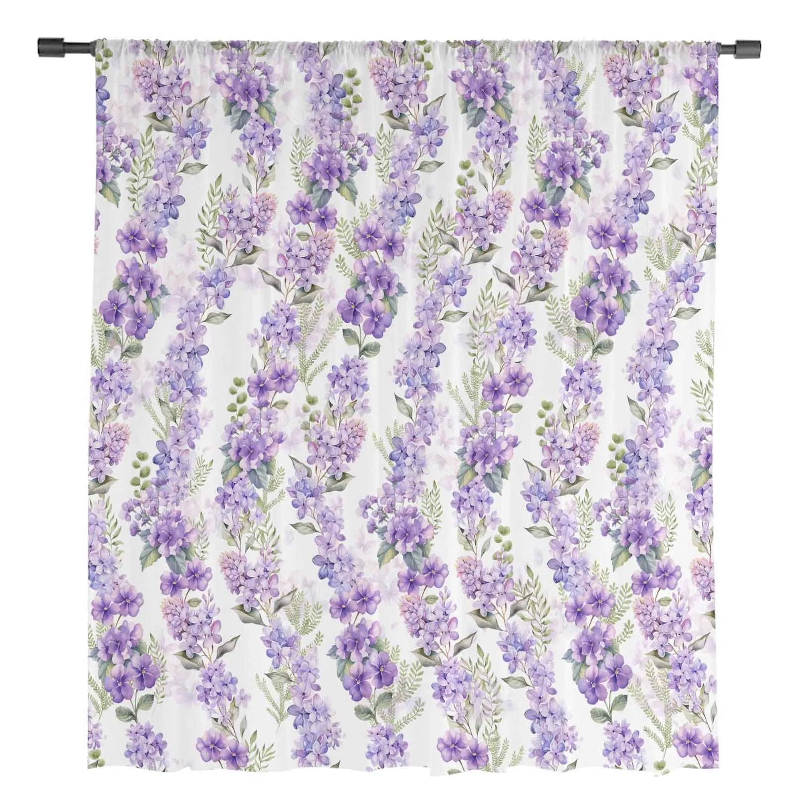 Wisteria Flowers Leaves Watercolor Sheer Curtains for Living Room Decoration Window Curtains Kitchen Tulle Voile Curtains