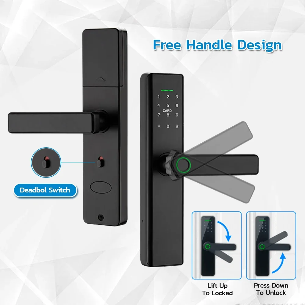 008 Kadonio Kunci Pintar Tahan Air Aplikasi WIFI Kunci Pintu Pintar Sidik Jari Aluminium Di Dalam Pegangan Digital Kunci Pintar Tuya Tanpa Kunci