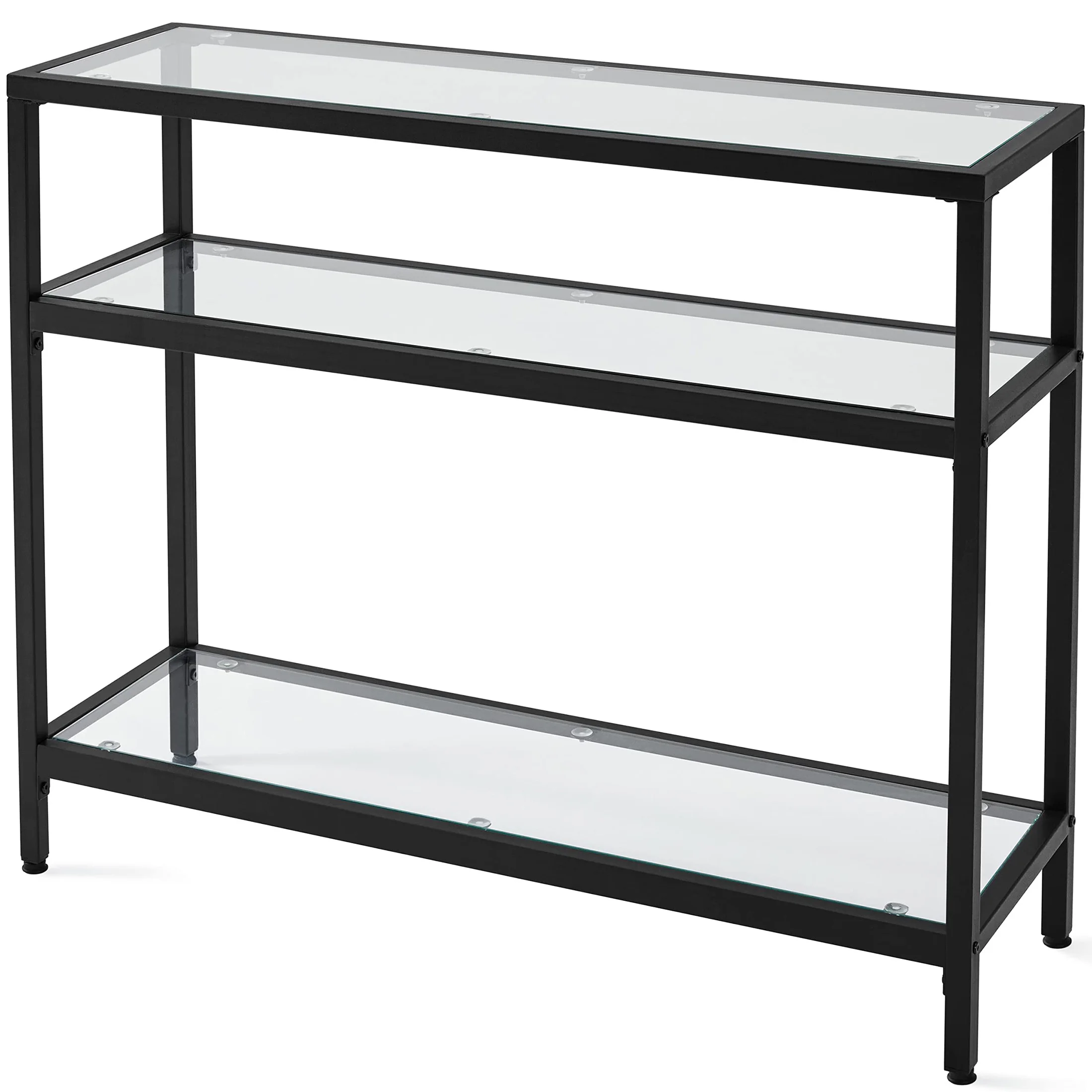 Console Table, Metal Frame and Tempered Glass Sofa Table with 3 - Layer Storage Shelves for Living Room, Entryway, Corridor, Hallway, Black