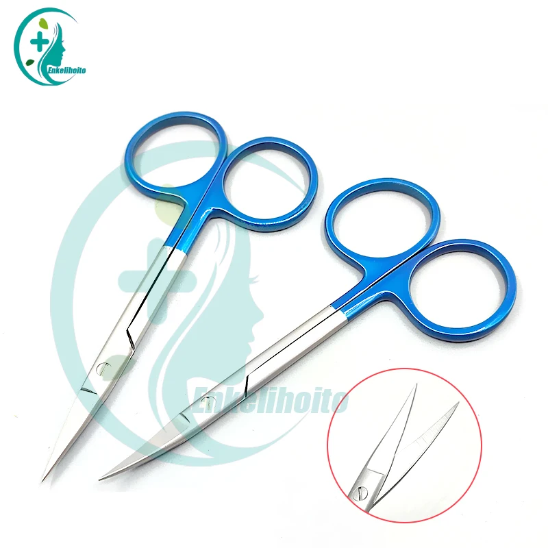 Cesta Handle Eye Scissors, Ponta Curvada Reta, Cirurgia Plástica de Pálpebra Dupla, Tesoura Cirúrgica Médica, 9,5 cm