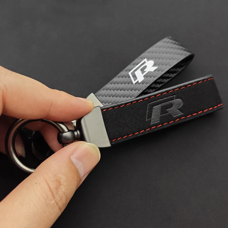 Luxury Leather Leather VW R Logo Car Keychain For Volkswagen Passat B5 B6 Polo Tiguan Golf Santana Touran Jetta Magotan Beetle
