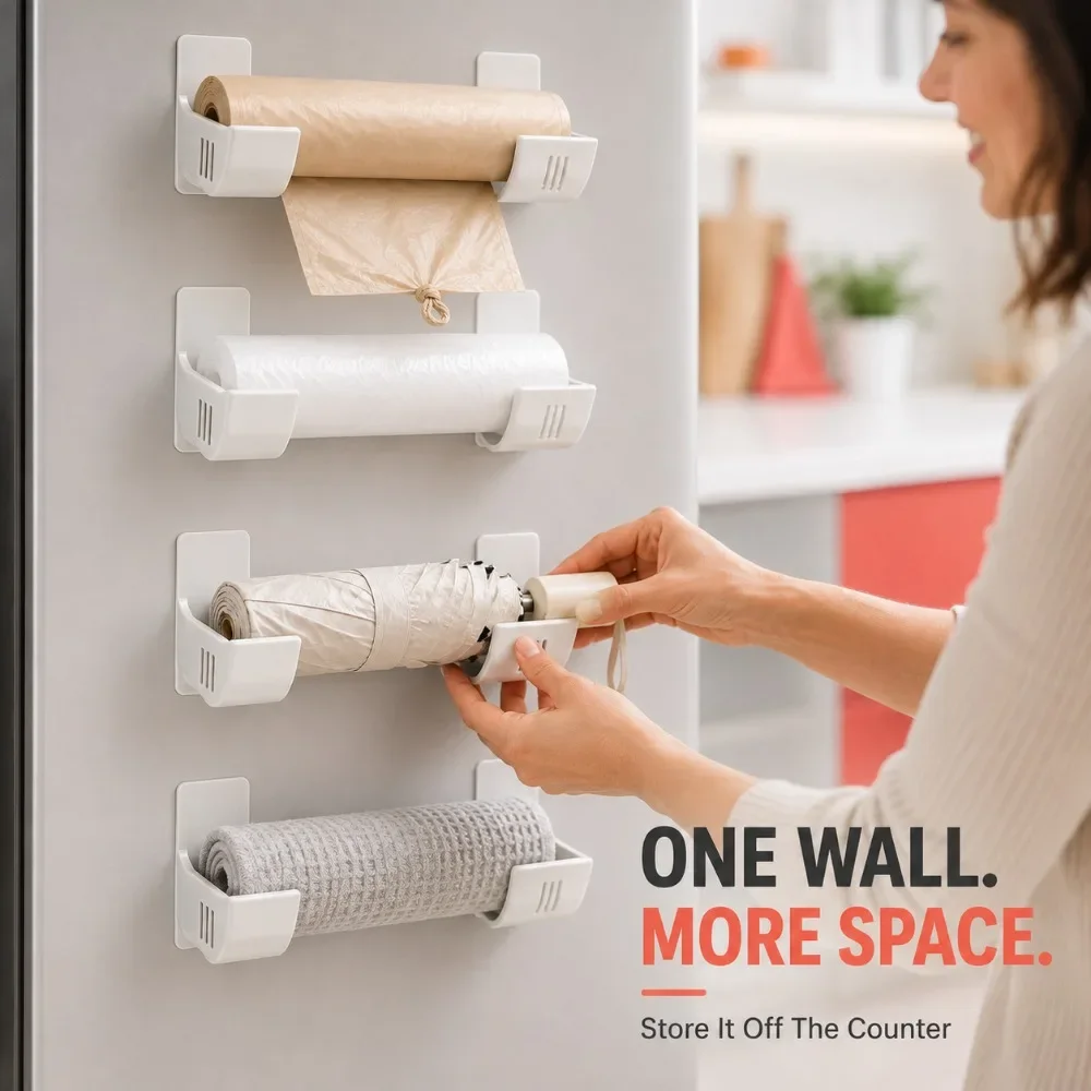Wall Mounted Plastic Trash Bag Rack Waste Bag Dispenser Self Adhesive ...