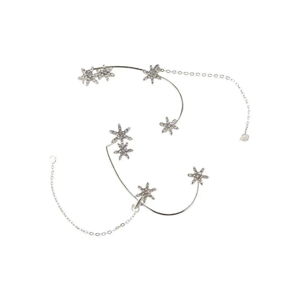 スノーフレークラインストーンバタフライイヤーフック、イヤーハンギングチェーン、アンチロストイヤーデコレーション、保護、合金、1ペア