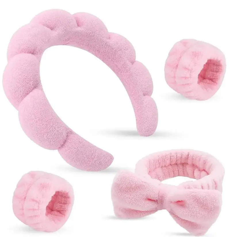 

4 шт., повязки на голову для мытья лица для женщин, пухлые губчатые ленты для волос, водонепроницаемые ленты-манжеты, впитывающие браслеты, женские аксессуары для волос, комплект