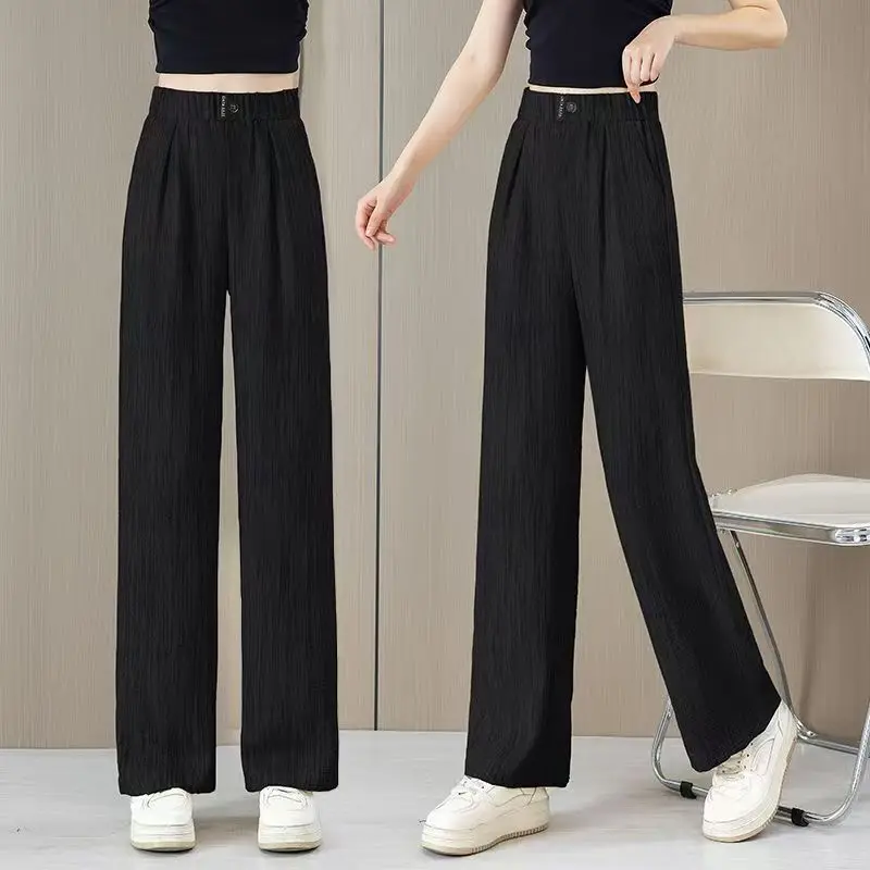 

Новинка 2025, корейские летние модные широкие брюки, женские тонкие прямые брюки с высокой талией, женские повседневные свободные брюки, женские