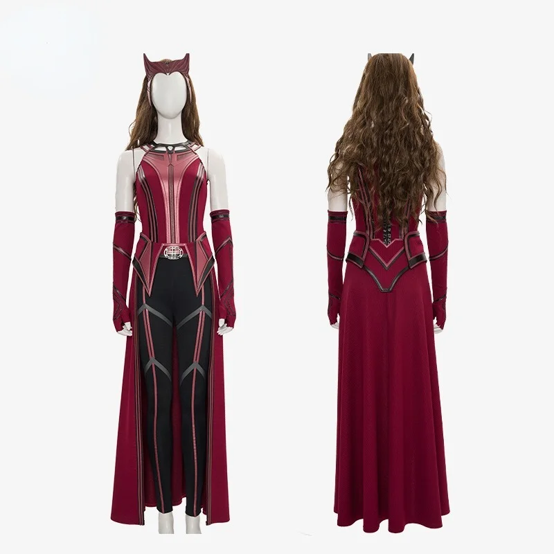 

Superhero Wanda Vision Scarlet Cosplay Witch Maximoff Cosplay Costume Outfits Halloween Carnival Suit Mask Custom Made Women