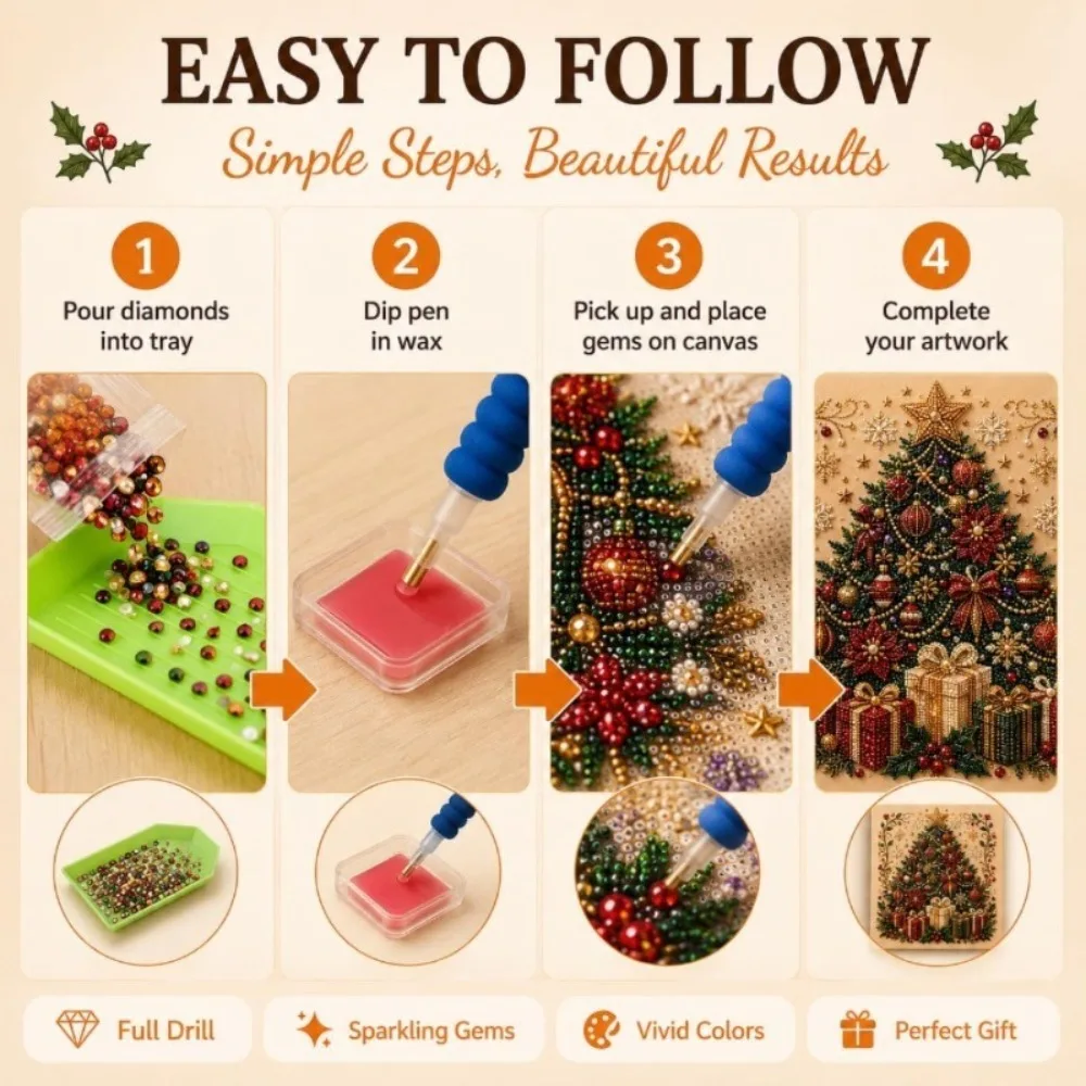 2D/Flat Printing Christmas Pearl Painting Set Pearl Rhinestone Christmas Bell Reindeer Socks Tree Pattern Canvas Decoration 2026 view 3