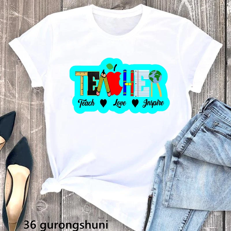 Camiseta con estampado de acuarela Teacherlife para mujer, ropa blanca divertida de maestro de amor, camiseta de verano para mujer, regalo de Navidad, 2023