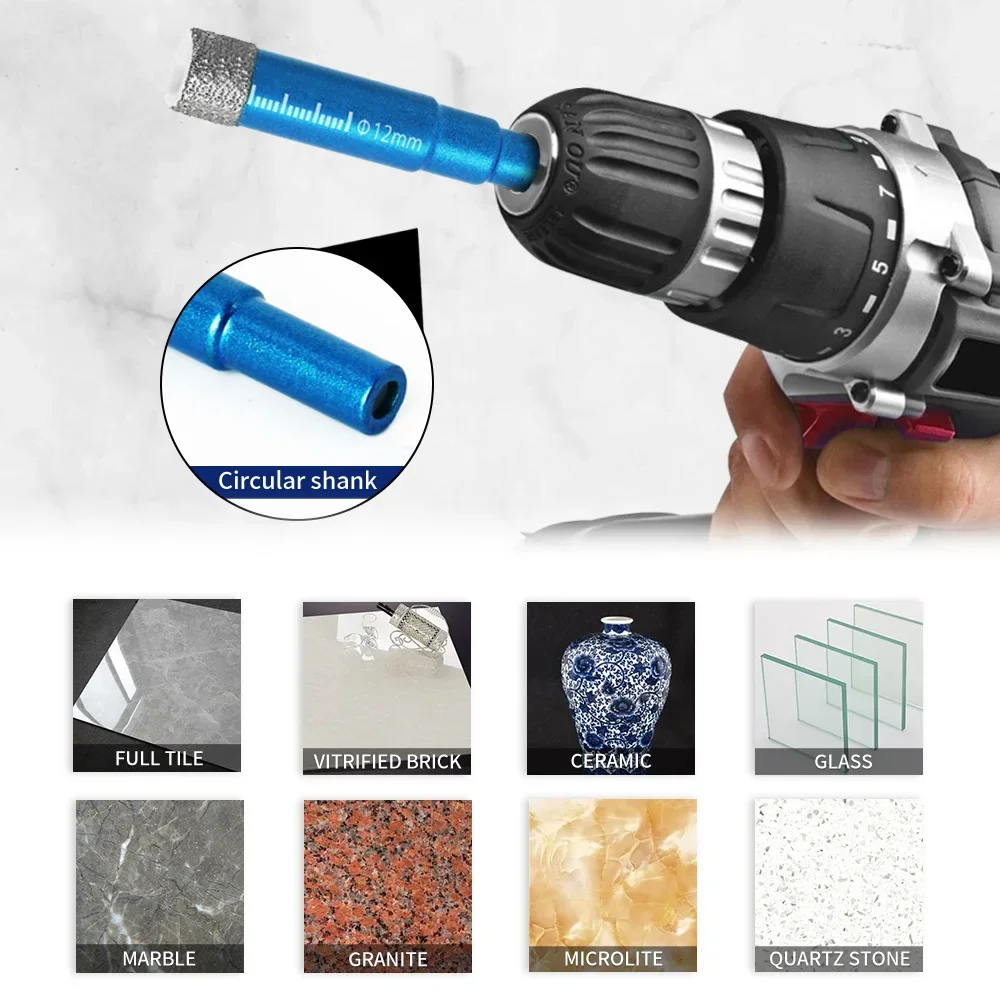 Diamond Brazed Dry Drilling Bit Porcelain Cup Saw Ceramic Marble Granite Tile Hole Opener Hole Saw Cutter 1Pc 5-16mm Round Shank