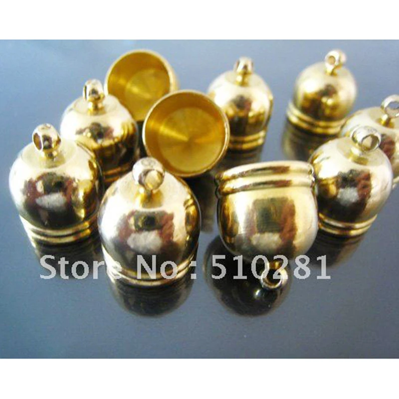 Factory wholesale  200pcs/lot  12x14mm With Loop Gold Plated color Cord end cap crimp cord tip beads