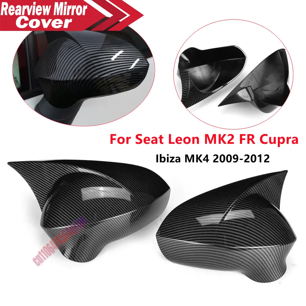 For Seat Leon MK2 2009-2012 Ibiza MK4 2008-2017 ABS Car Rearview Side Mirror Cover Wing Cap Exterior Door Trim Adhesive Sticker