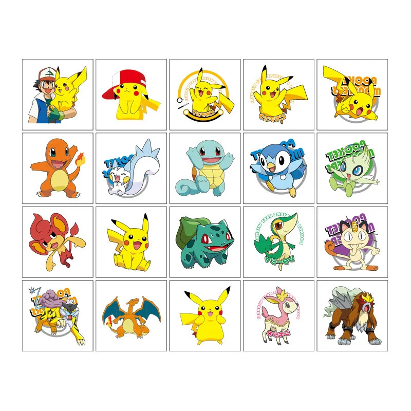 20Pcs Pokemon Tattoo Stickers Waterproof Cute Pikachu Sticker Funny Cartoon Kids Girls Christmas Birthday Gift Reward Toy