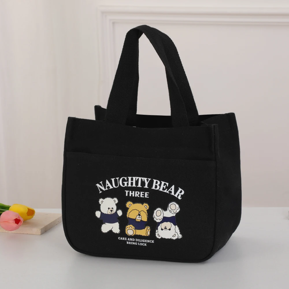 

New style handbag - cartoon teddy bear printed handbag - large capacity lunch box bag - office worker handbag