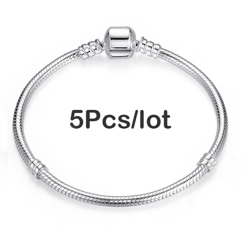 TOGORY 5pcs/lot Snake Chain Safety Clasp European Brand Bracelet Fit DIY Charm Bracelets & Bangles Jewelry For Women&Men Gift