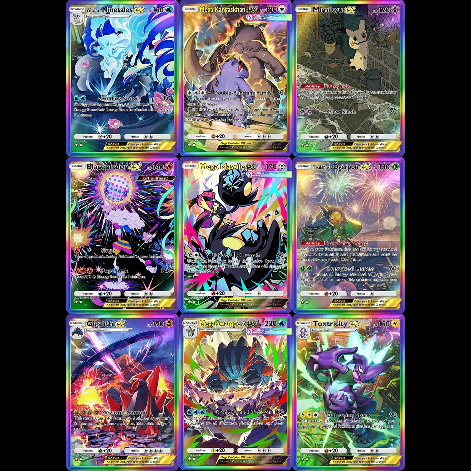 Tarjetas Coleccionables de Pokémon DIY: B2 Mimikyu, Ogerpon, Blacephalon, Swampert, Toxtricity, Gigalith, Mawile, Kangaskhan