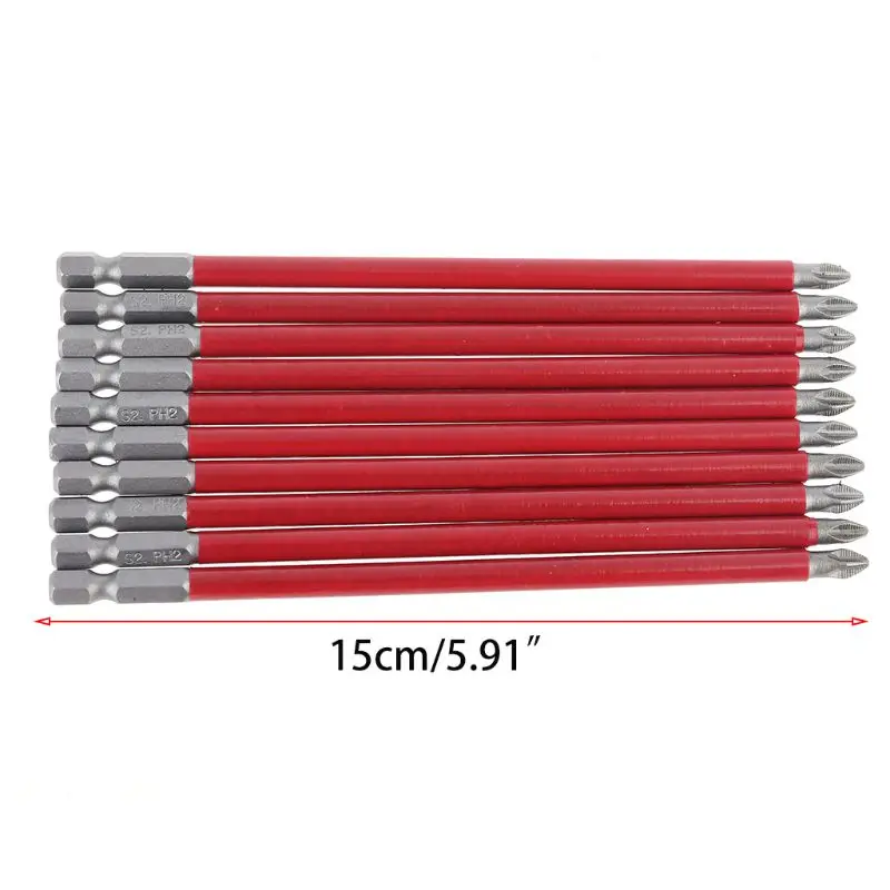 10Pcs PH2 150mm Power Drill Screwdriver Bit Set Long Reach Non Slip 1/4''  Screwdriver Insert Power Tool Driver Bits