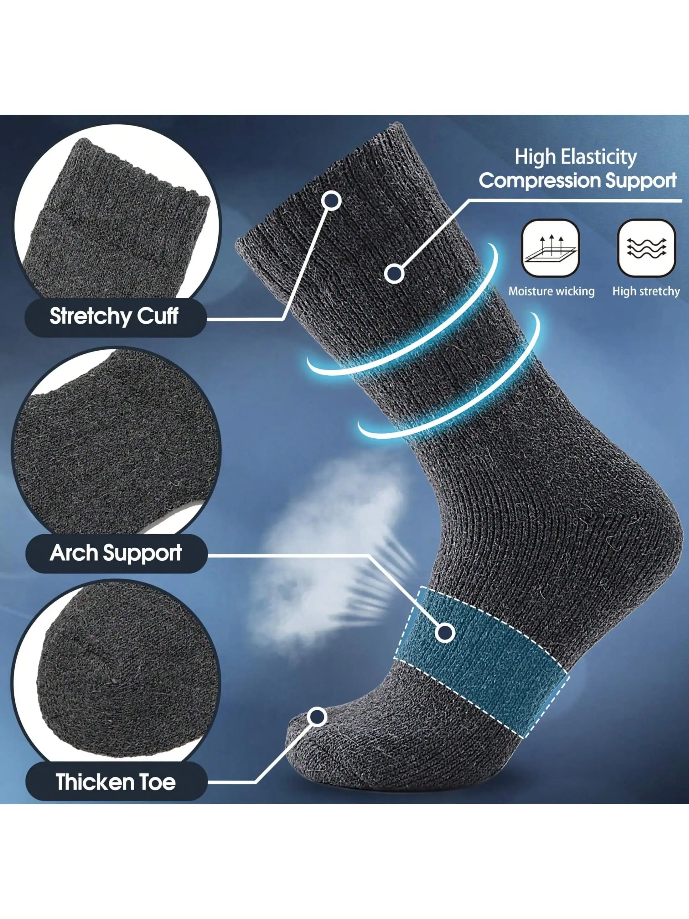 5 أزواج من الجوارب الرجالية السميكة المبطنة بالصوف بلون سادة لمنتصف الساق: بسيطة ومريحة ودافئة للارتداء اليومي في الشتاء