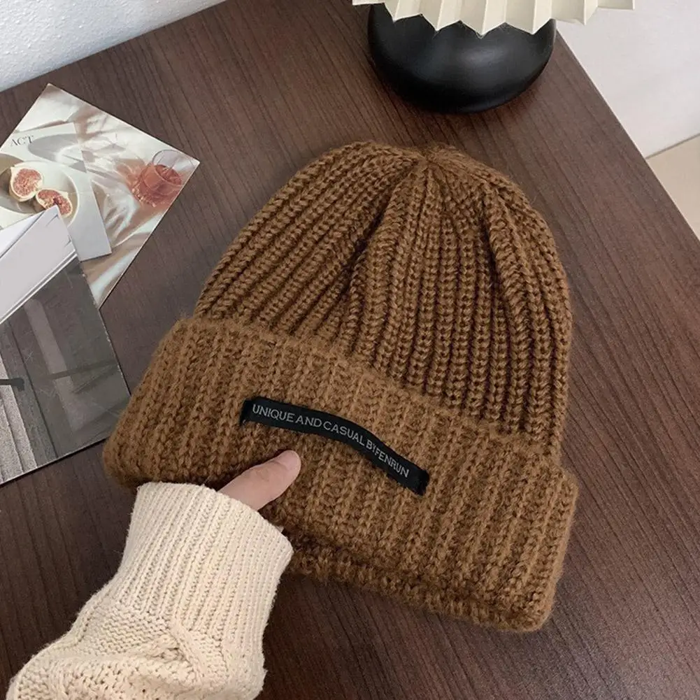 Chapeau chaud en laine avec grosse tête, chapeaux en polyester, casquette simple, bonnets Skullies, optique solide, mode automne et hiver