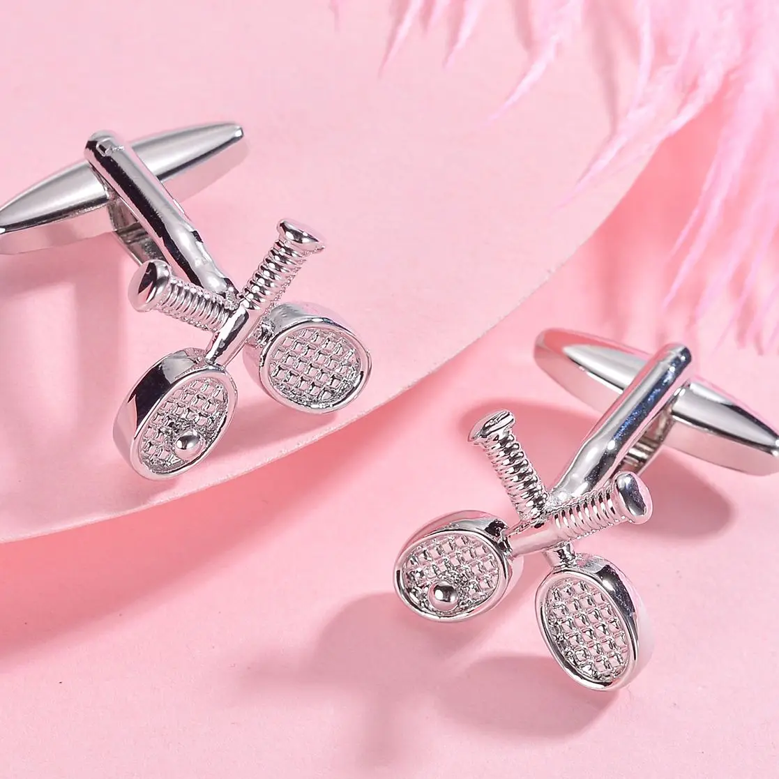 

Trendy Silver Color Tennis Racquet Design Cufflinks Gift Wholesale For Wedding Birthday Gift