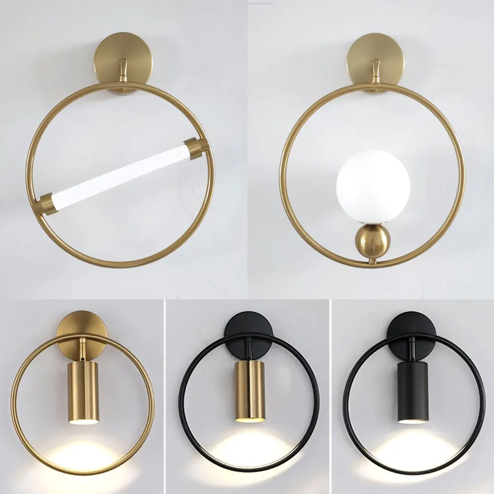 

Minimalist Copper Circle Wall light GU10 G9 bulbs Living room Background wall creative Hallway light Bedroom Bedhead Wall lamp