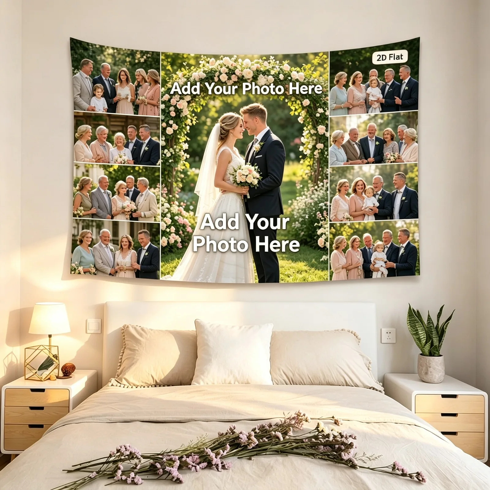 2D Flat,1pc Custom Wedding Tapestry,Wall Hanging With Your Photos,Horizontal,Wedding Decor,Skin Fabric,Bedroom Living Room Gifts