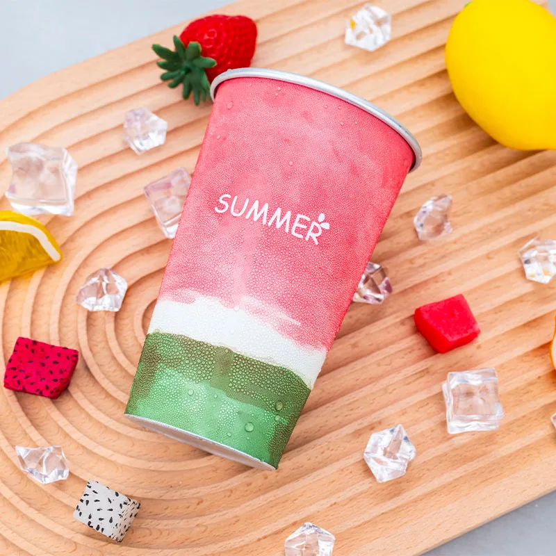 460ml Color Changing Aluminum cup Watermelon Print Cold Sensitive Tumbler Reusable Drinkware for Juice Beer Coffee Gift