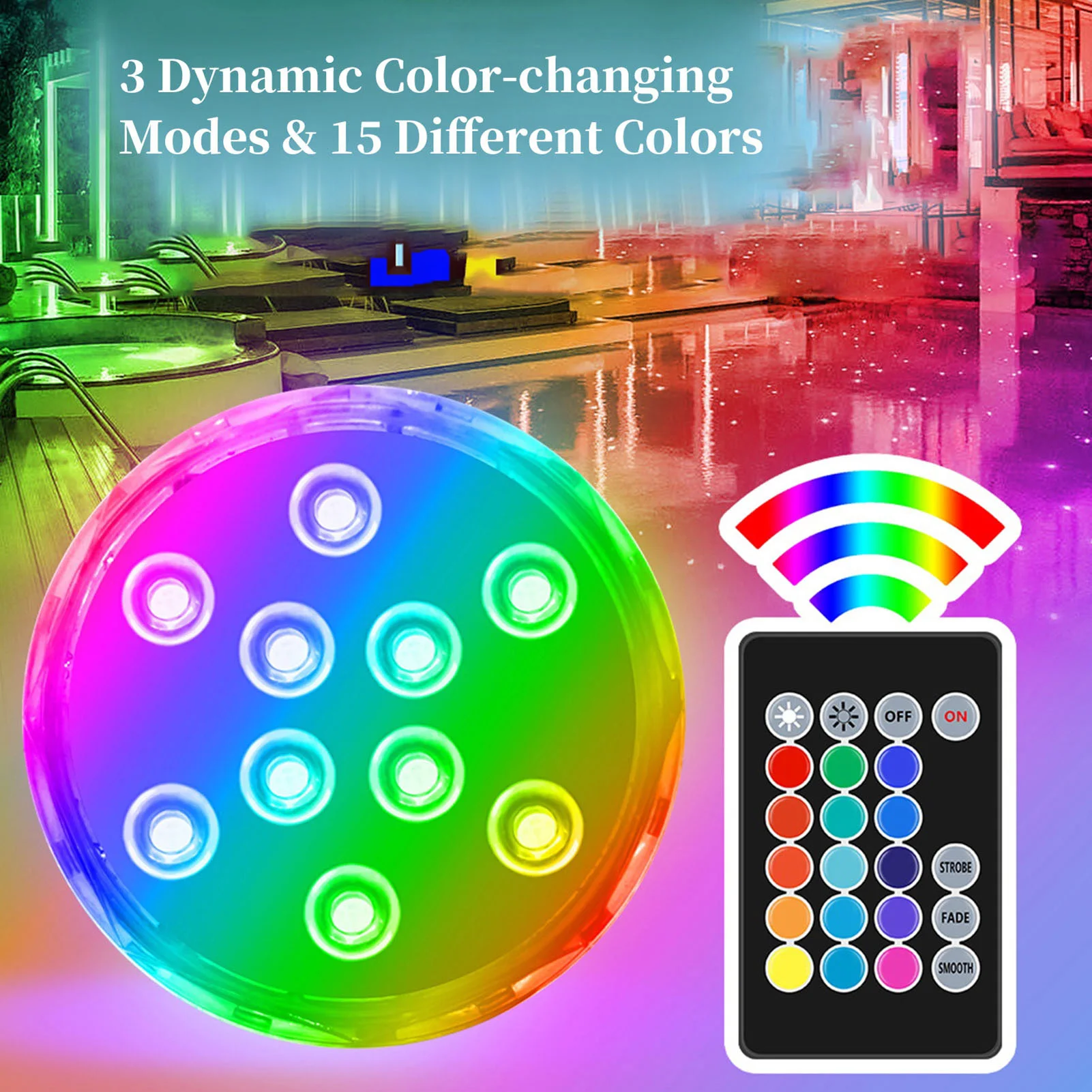 

Светодиодный светильник для бассейна, 15 цветов, водонепроницаемый, RGB, погружной светильник для пруда, подводная лампа с пультом дистанционного управления для декора сада на открытом воздухе