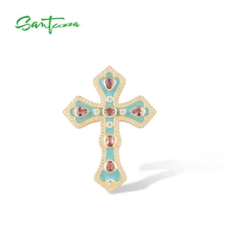 SANTUZZA Genuine 925 Sterling Silver Pendant For Women Sparkling Trendy Vintage Cross Party Gifts Fine Jewelry