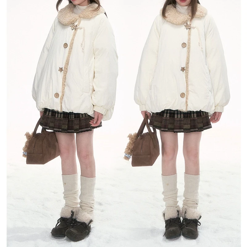 

Короткое хлопковое женское хлопковое пальто с меховым воротником, зима 2025, новое теплое и утолщенное короткое пальто