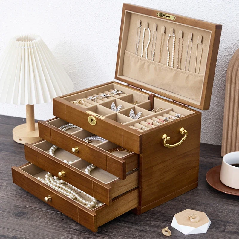 Chinese Style Large Wooden Jewelry Box Organizer for Women’s Accessories Vintage High Capacity Luxurious Traditional