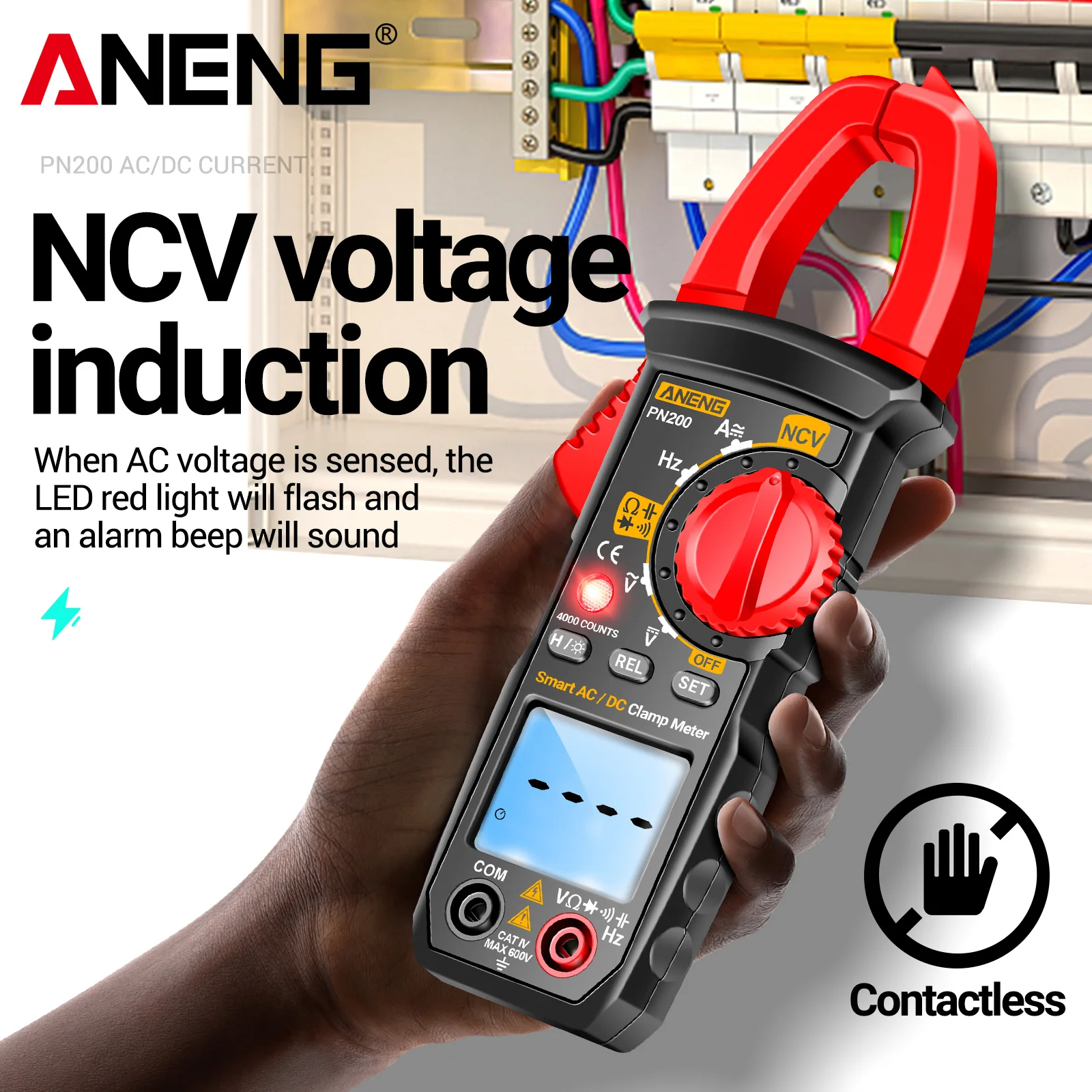 Pinza Amperimétrica Inteligente ANENG PN200, Resistencia de 40MΩ, Capacitor de 4mF, Detección de Frecuencia de 4MHz, Retroiluminación, Retención de Datos, Instrumento