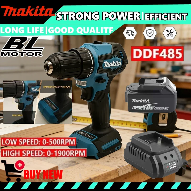 

Аккумуляторная ударная дрель Makita DDF485, 18В, бесщеточная, с регулировкой скорости, для сверления и ударных работ