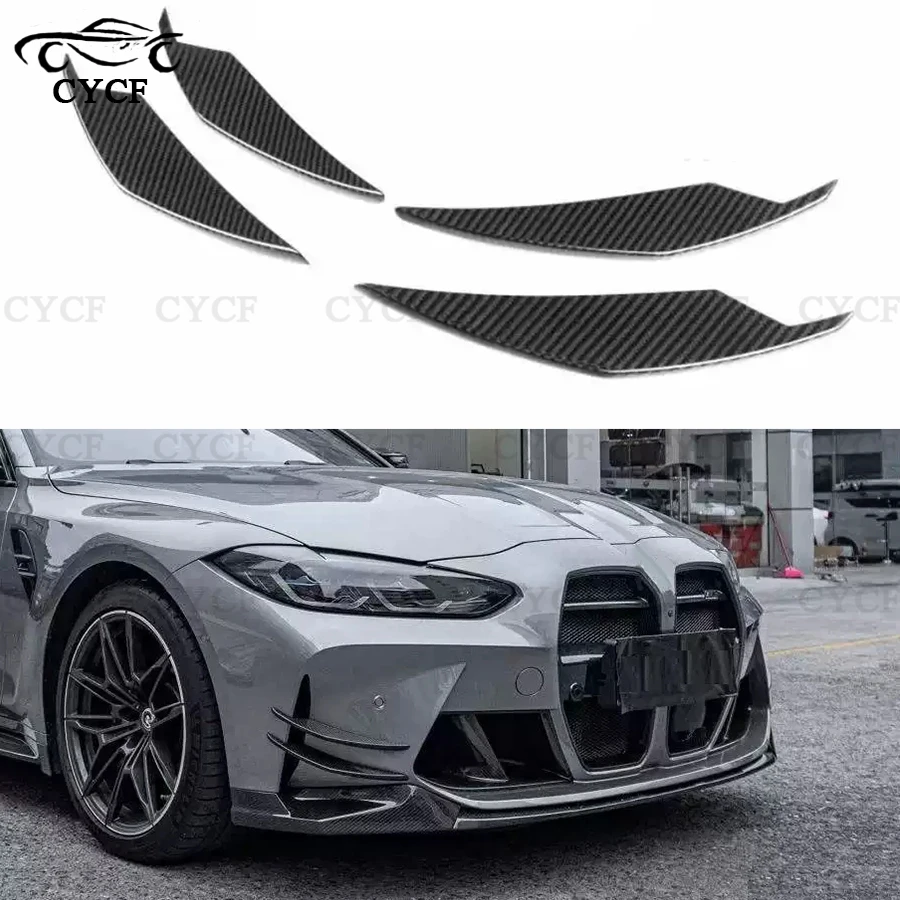 

4pcs/set Carbon Fiber For BMW G80 M3 G82 G83 M4 2021+ AC Style Front Bumper Canards Splitters Spoiler Bodykit Side Fin Flaps