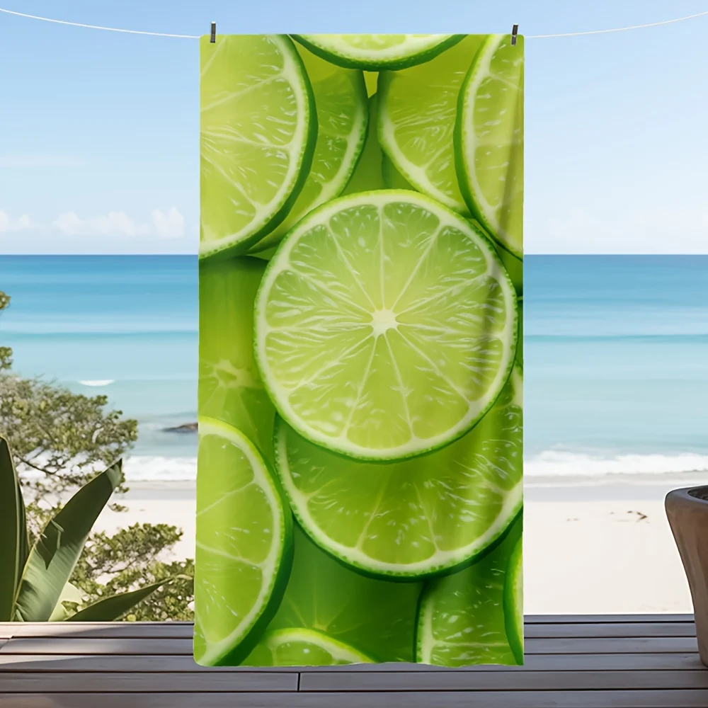 Sliced Lime Printed Thickened Extra Large Soft Microfiber Beach Towel, Quick-Dry Absorbent