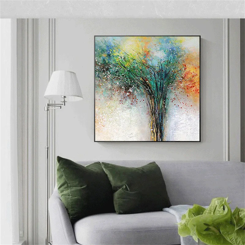 Abstract Large Tree Of Life Hand painted Modern Oil Painting on Canvas Handmade Colorful Tree Wall Art for Living Room Bedroom