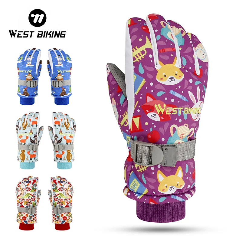 

WEST BIKING Children Winter Warm Gloves Waterproof Windproof Outdoor Sports Skiing Cycling Snowboard Warm Full Finger Gloves
