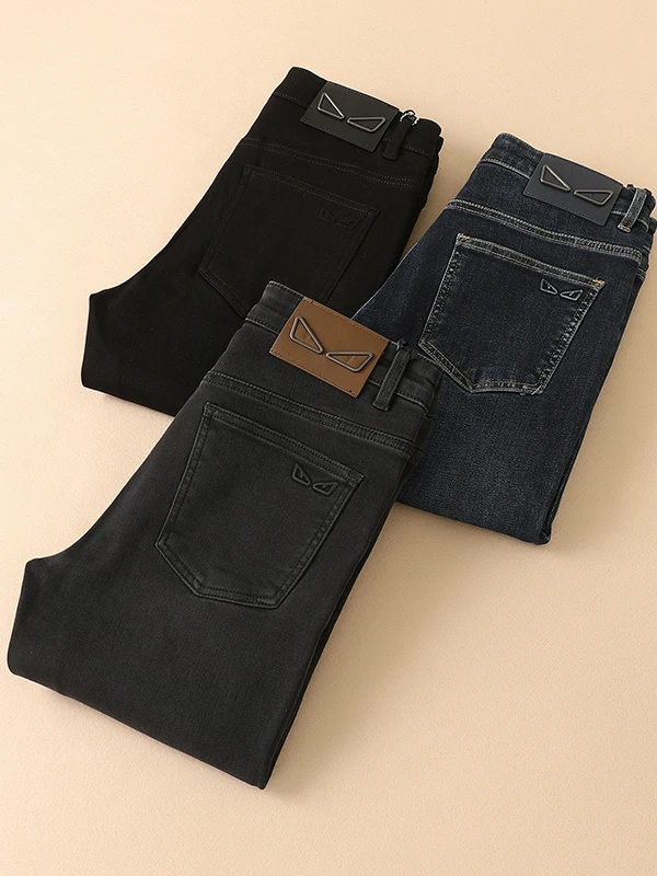 

Spring Summer Slim Fit Cotton Denim Jeans Men's Busin Casual Straight Leg Long Pants Faionable Urban Sle mid Waist