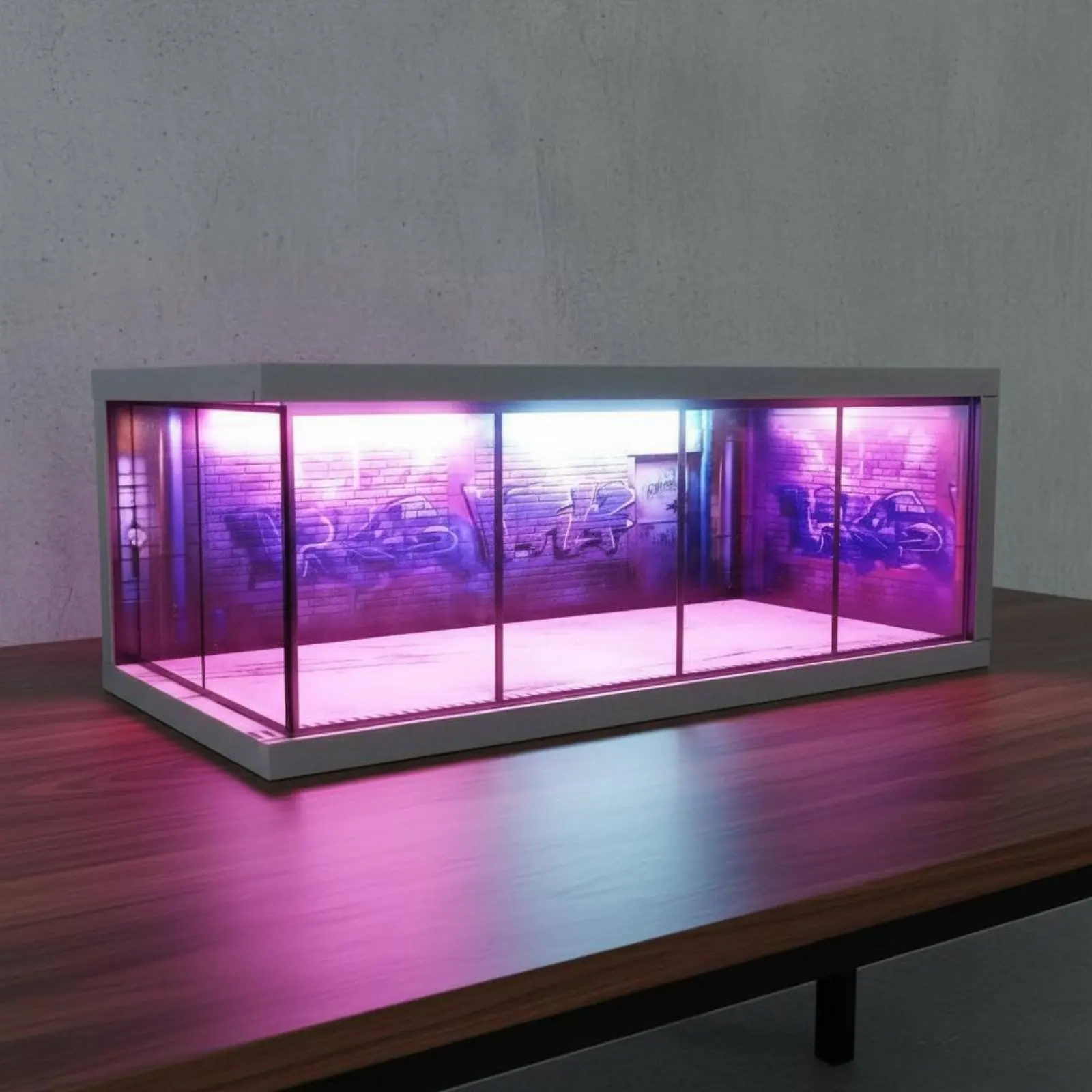 

1:64 Scale Model Car Display Universal Serial Bus Powered Lighted Lighted Display Case Case Futuristic Cityscape Scene Display