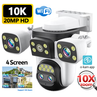 10K WiFi Camera 20MP Wireless Outdoor 10X Zoom Four Screen Four Lens 360° PTZ Automatic Tracking Waterproof Security Camera CCTV