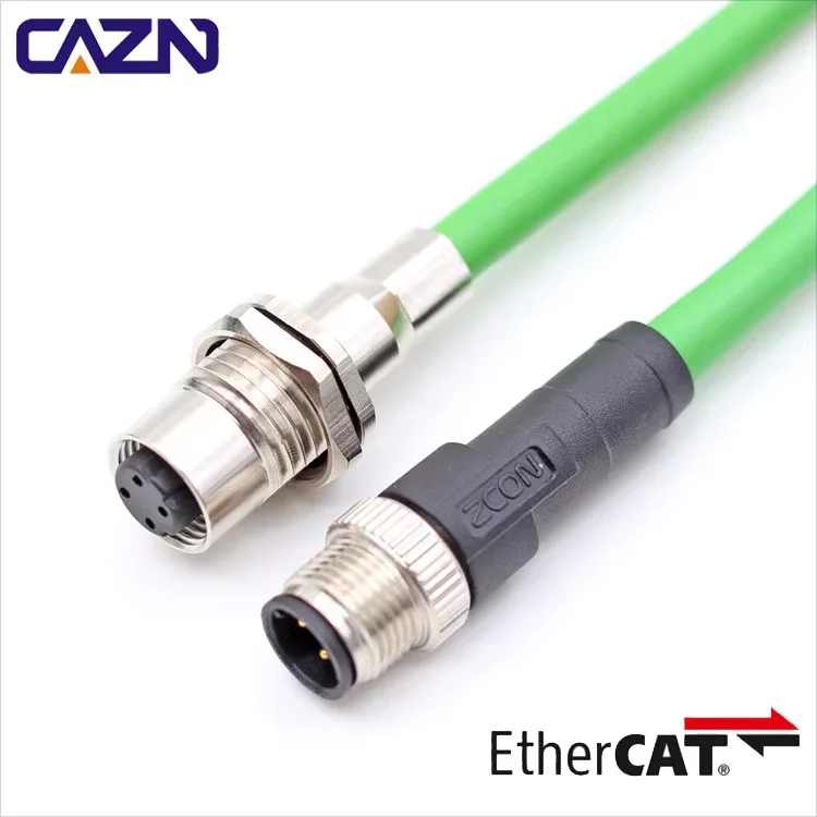 M12 Connector 4 Pin D Code Female Back Mount Socket to Male Ethernet Connector Industrial Ethernet Ethercat